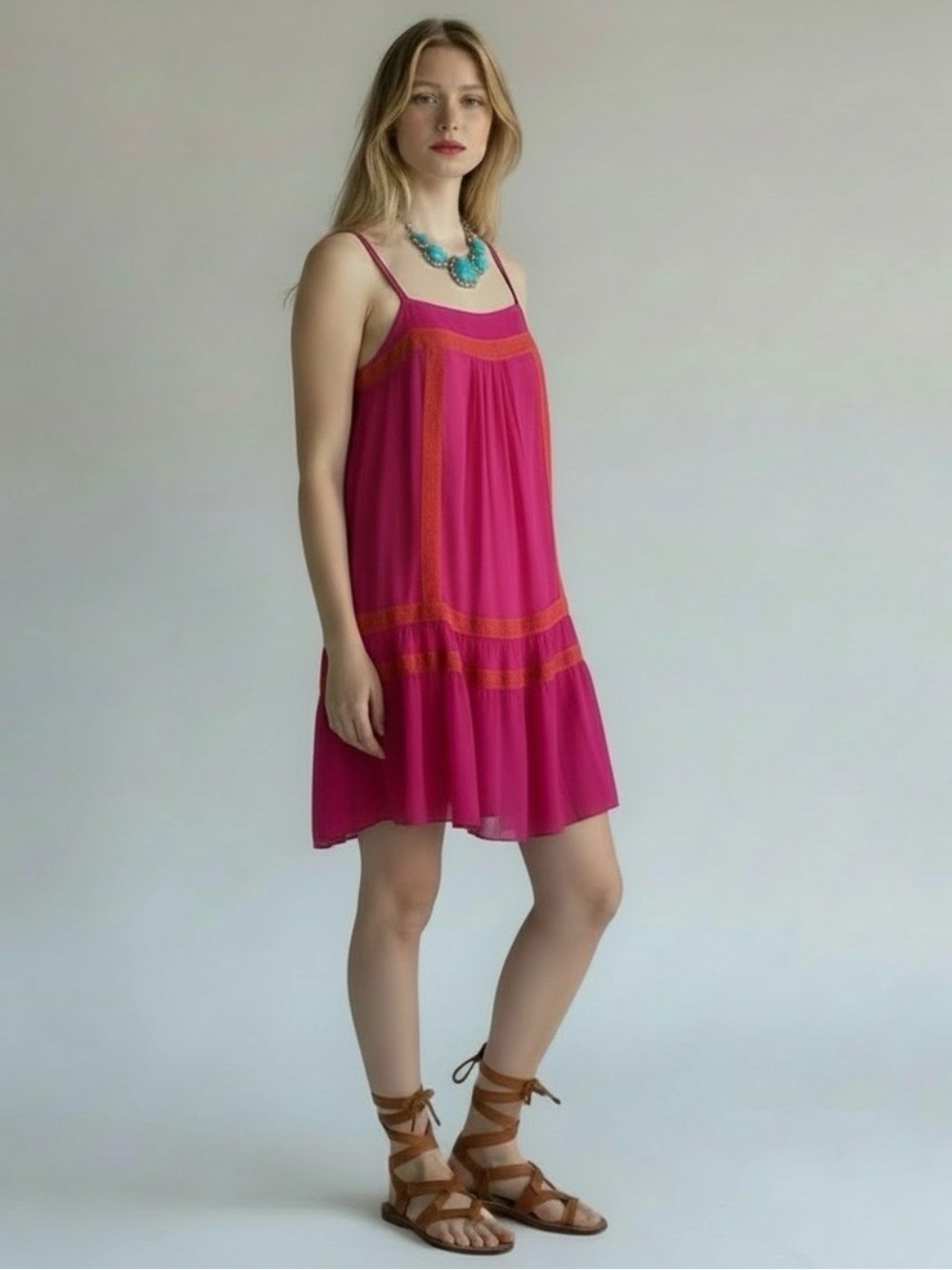 RACHEL Rachel Roy Mexico City Fuchsia  Mini Dress with Orange Trim
